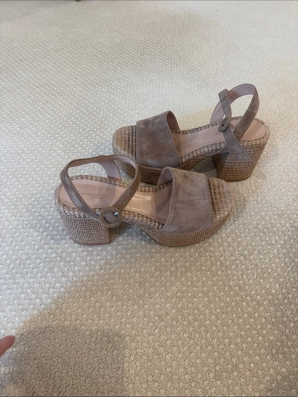 Gianvito Rossi Taupe Suede Woven Platform Sandals